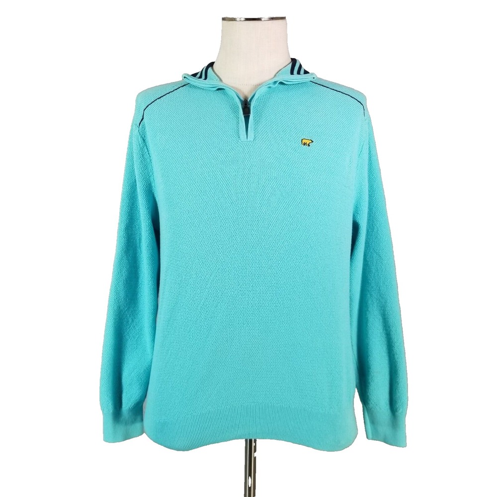 Jack Nicklaus Sweater Men Medium Blue Golf Quarter Zip 100% Cotton Pullover